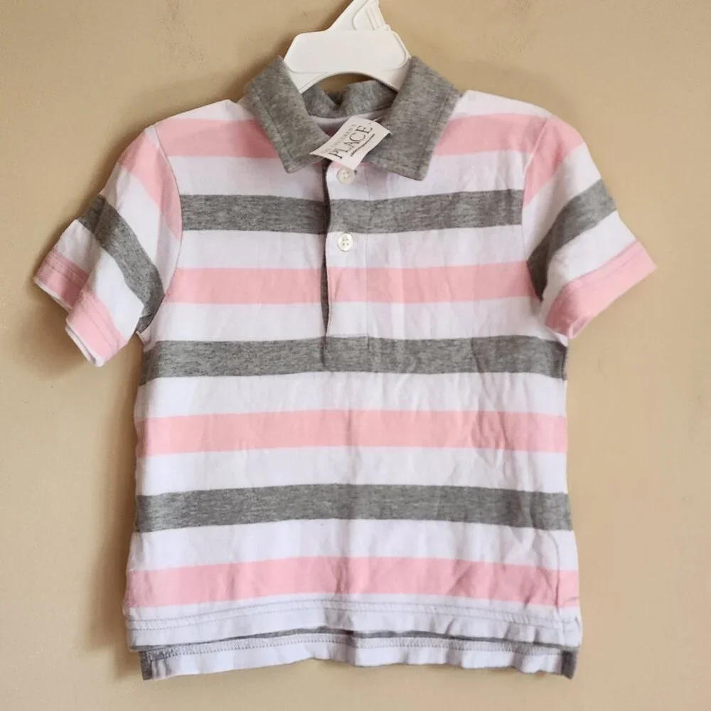 The Children's Place Toddler Boys Striped Jersey Polo - Rose Pottery Size 2T NWT